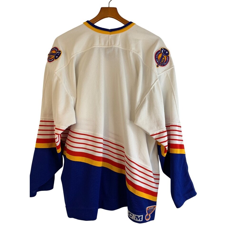 Vintage 90s CCM St. Louis Blues NHL Jersey XXL Air-Knit White Trumpet Canada - Picture 15 of 15